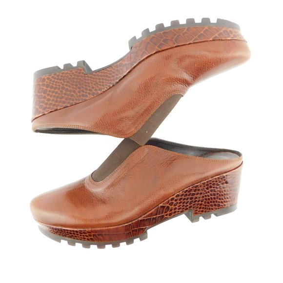 DONALD J PLINER Brown Leather Croc Wedge Slide Mules 8 - Picture 5 of 11